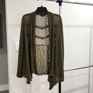 Almost Famous Olive Green open front, fly away Lace Cardigan, size XL